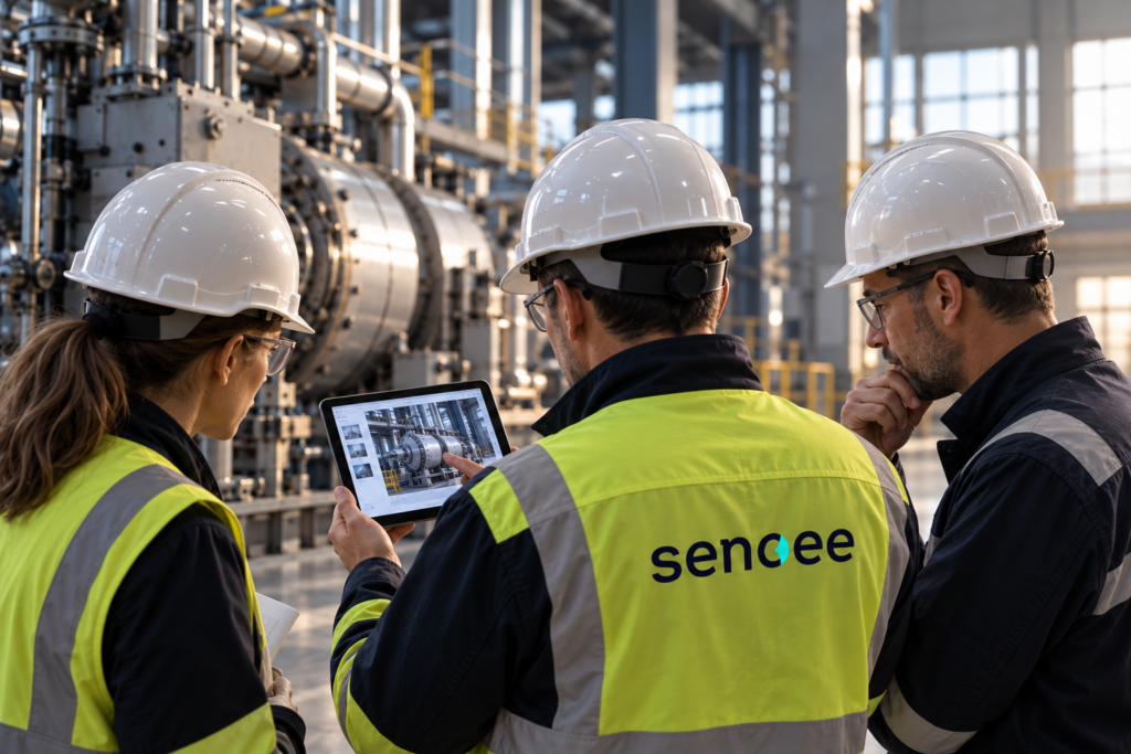 Expert Senoee analysant un équipement industriel atypique pour établir sa valeur à neuf